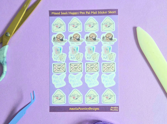 MIXED Happy Snail, Happy, Pen Pal Mail Sticker sheet