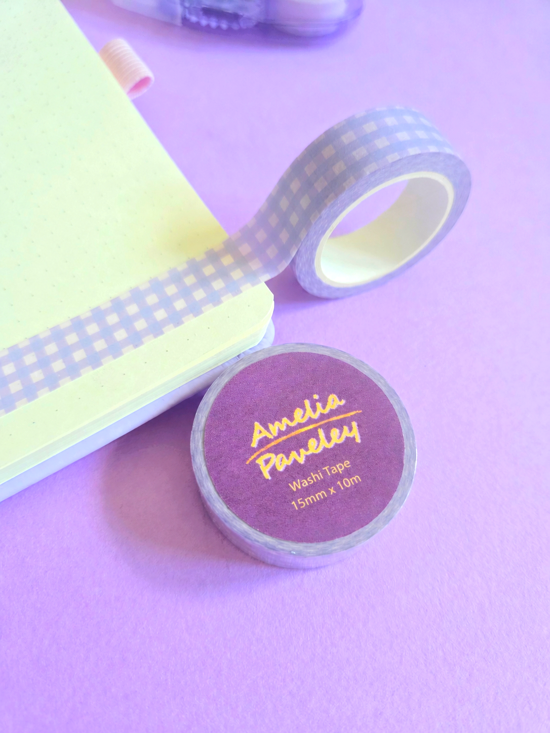 Lilac gingham washi tape 15mm x 10m