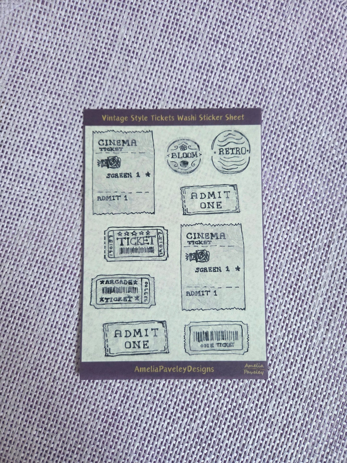 Vintage Style Ticket Sticker Sheet | Cinema & Retro Tickets | Junk Journal & Scrapbooking Stickers