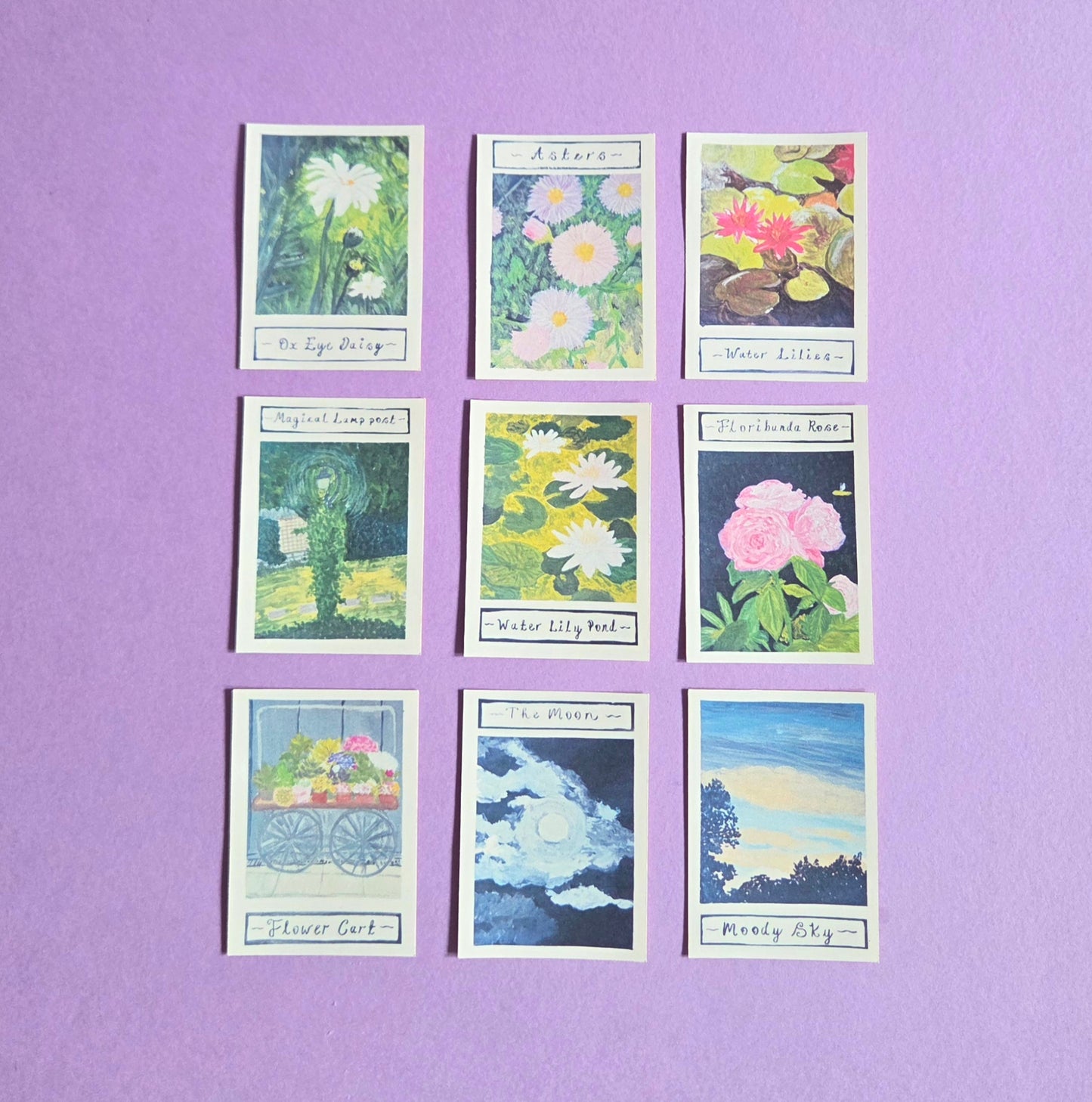 Mini Nature Art Sticker Collection – 9 Gouache Paint Designs | Floral & sky themes to collect