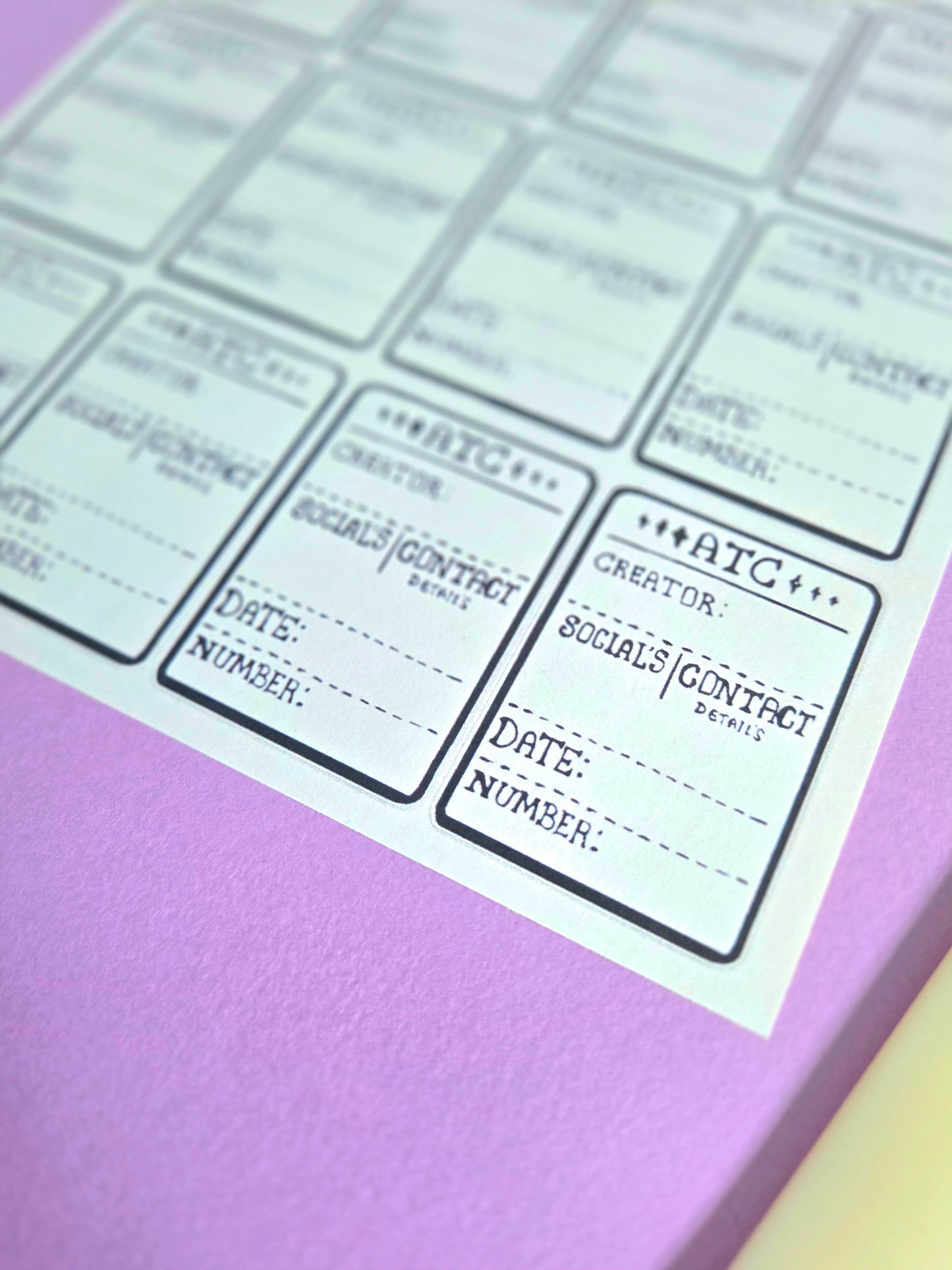 ATC Artist Trading Card Sticker Sheet (1 STICKER SHEET) | Matte Peel & Stick ATC Backing Labels | Artist Info Stickers for Junk Journals, Scrapbooking & Mixed Media Art