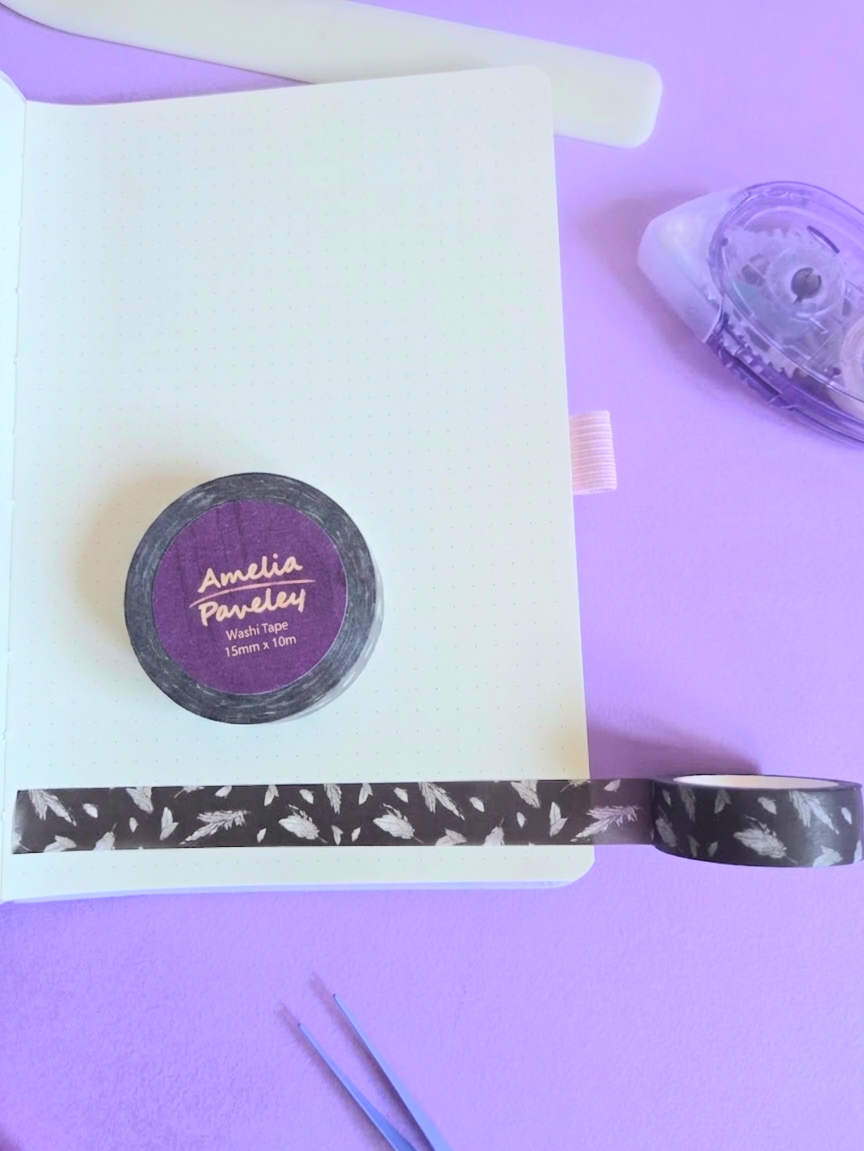 Black feathers washi tape 15mm x 10m
