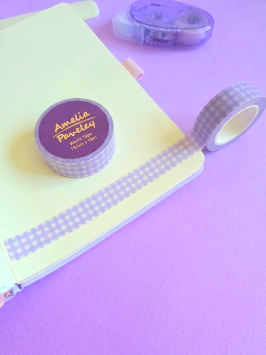 Lilac gingham washi tape 15mm x 10m