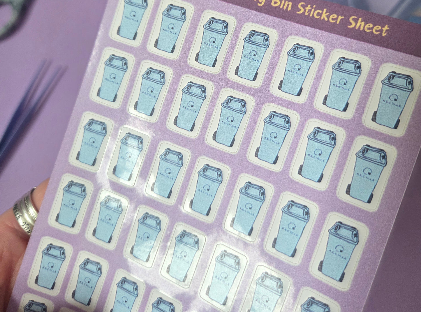 Blue Recycling Bin Planner Stickers – Waste Collection Reminder Sheet