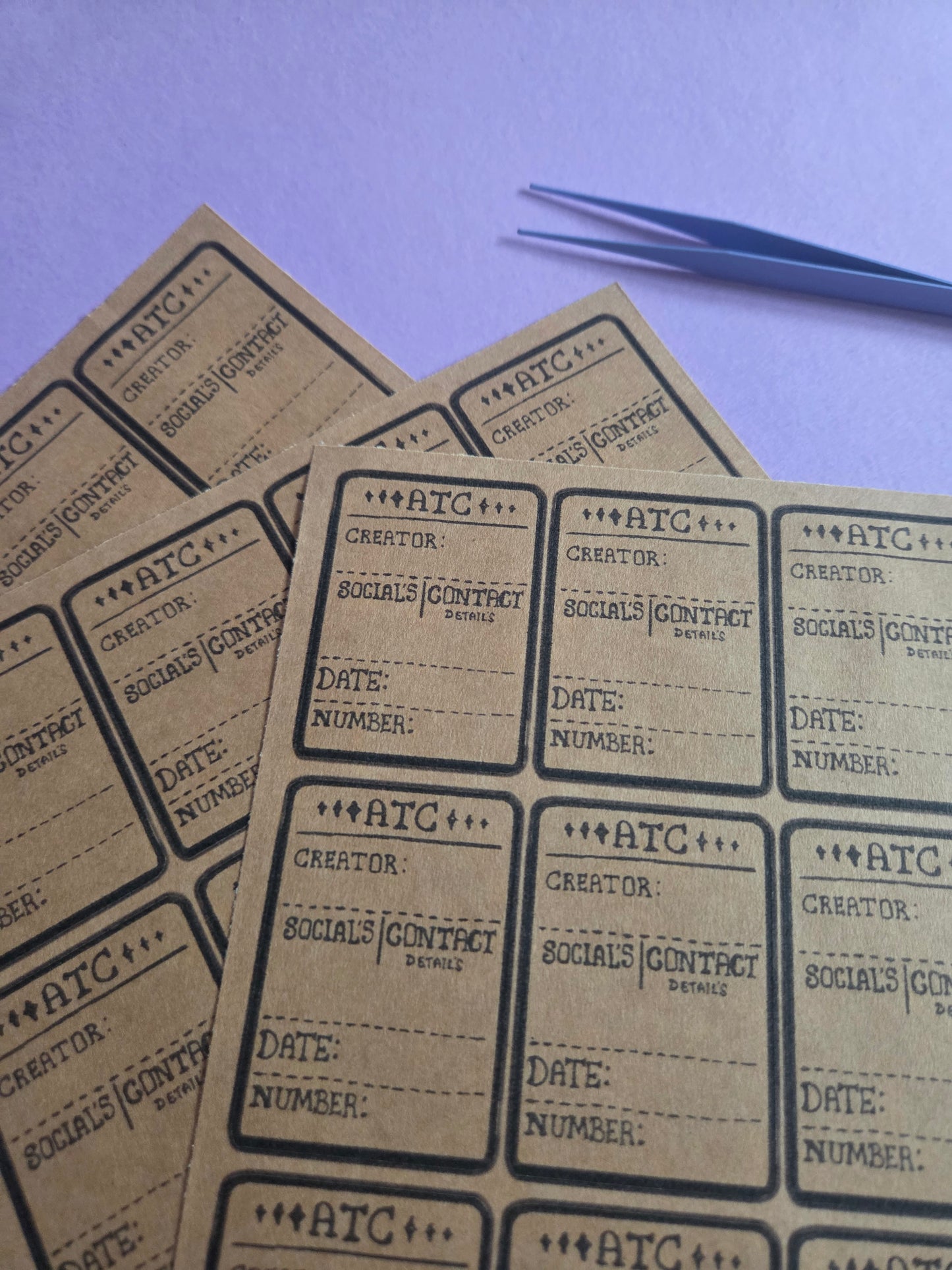 ATC Brown Kraft Artist Trading Card Sticker Labels PACK OF 3 (48 Matte Peel & Stick Backing Labels) Junk Journal, Mixed Media & Artist Info Stickers