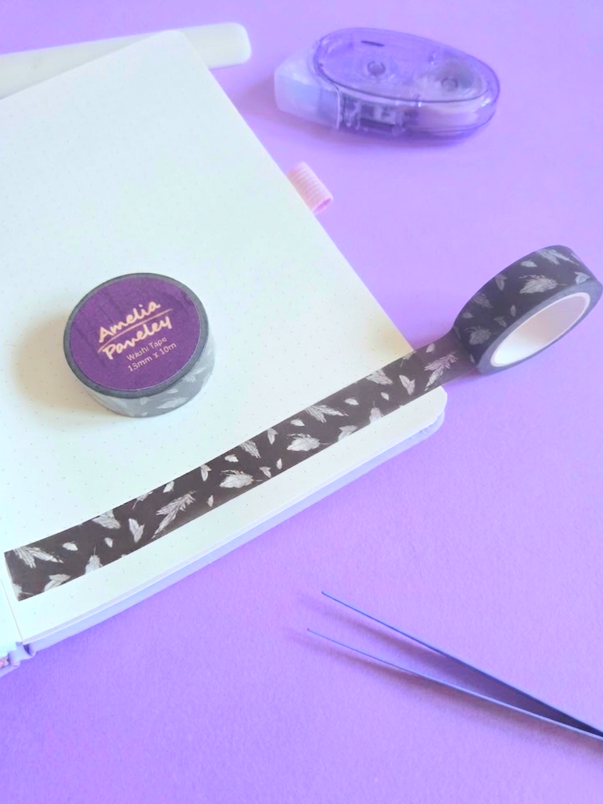 Black feathers washi tape 15mm x 10m