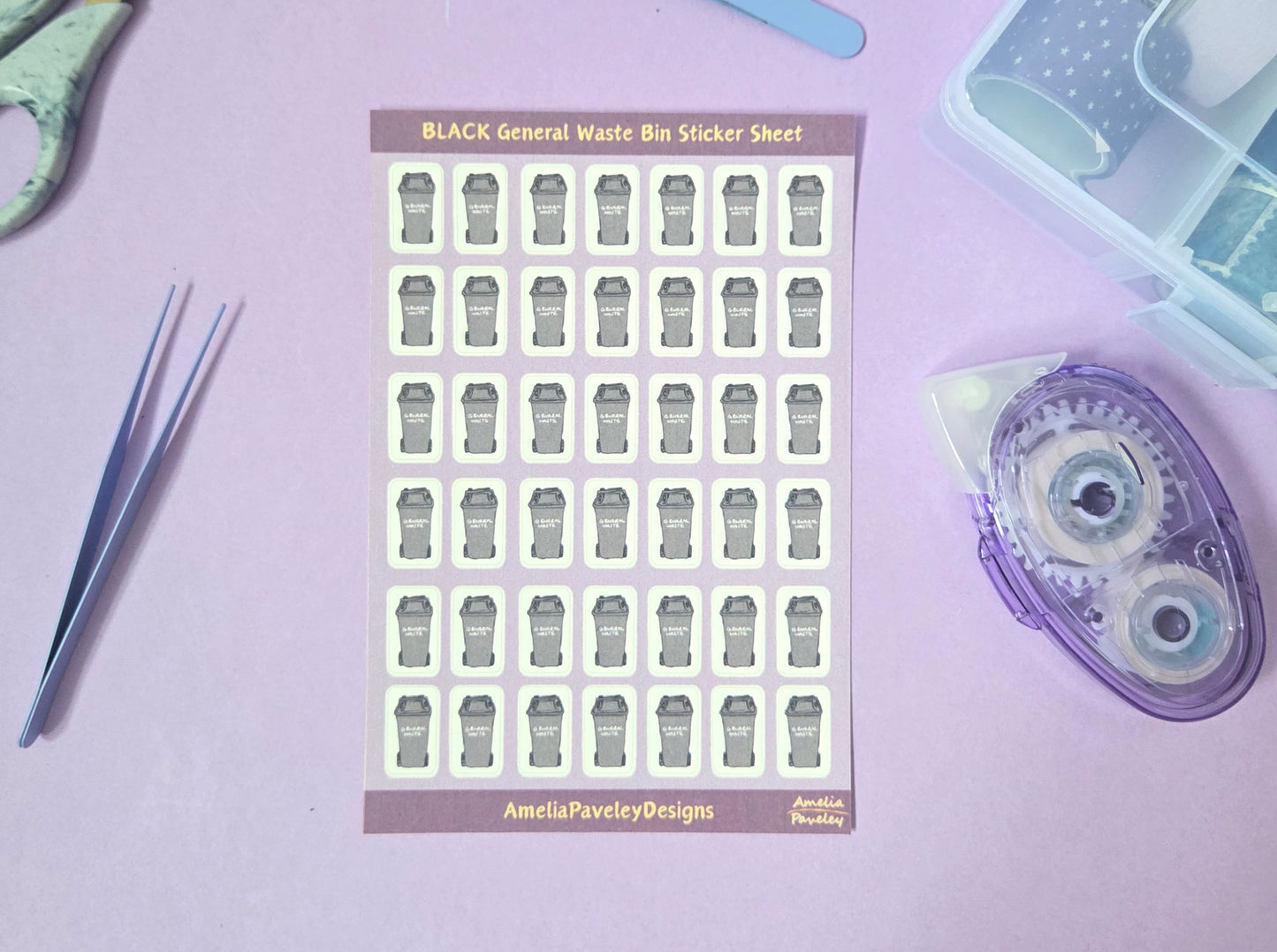 Black General Waste Bin Planner Stickers – Rubbish Collection Reminder Sheet