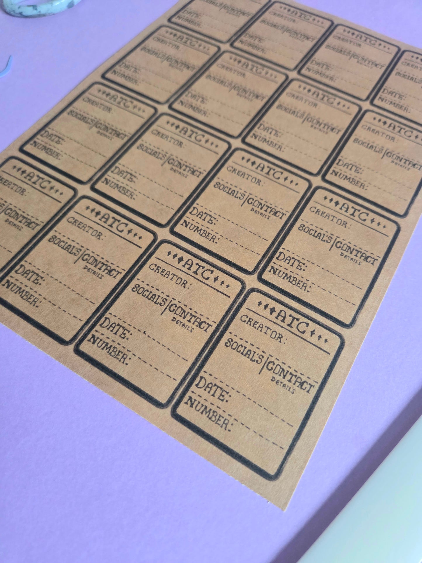 ATC Brown Kraft Artist Trading Card Sticker Sheet (1 STICKER SHEET) | Matte Peel & Stick ATC Backing Labels | Artist Info Stickers for Junk Journals, Scrapbooking & Mixed Media Art