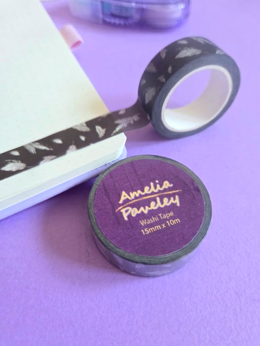 Black feathers washi tape 15mm x 10m