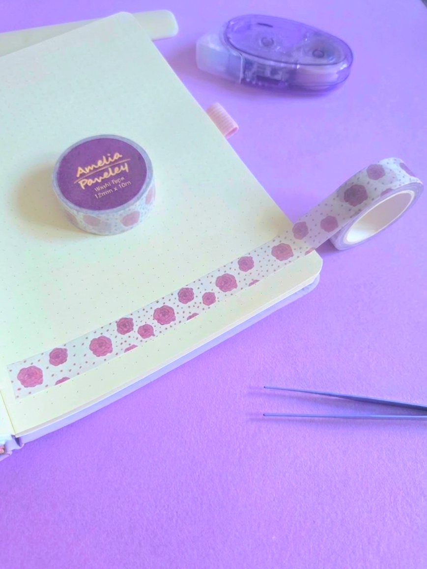 Roses pink white dotty washi tape 15mm x 10m