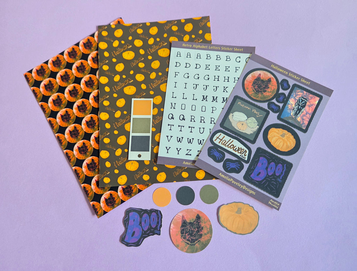Halloween Junk Journal Kit & Sticker Set MADE TO ORDER| Spooky Season Scrapbooking Supplies, Autumn Craft Kit