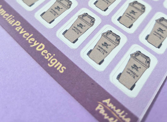 Brown Garden Waste Bin Planner Stickers – Garden Rubbish Collection Reminder Sheet