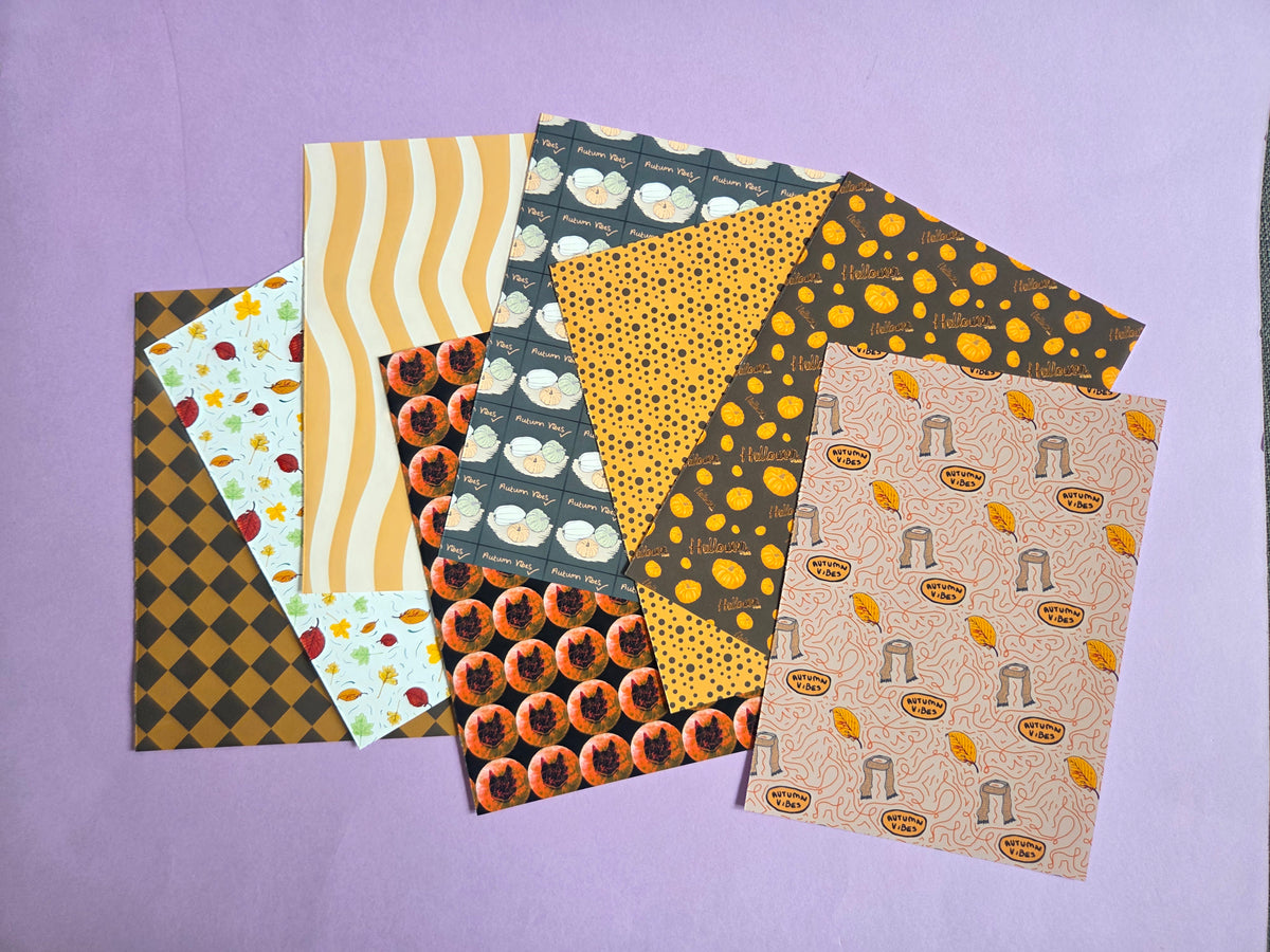 Autumn Halloween Scrap Paper Pack – A5 Seasonal Junk Journal & Scrapbooking Papers (Set of 8)