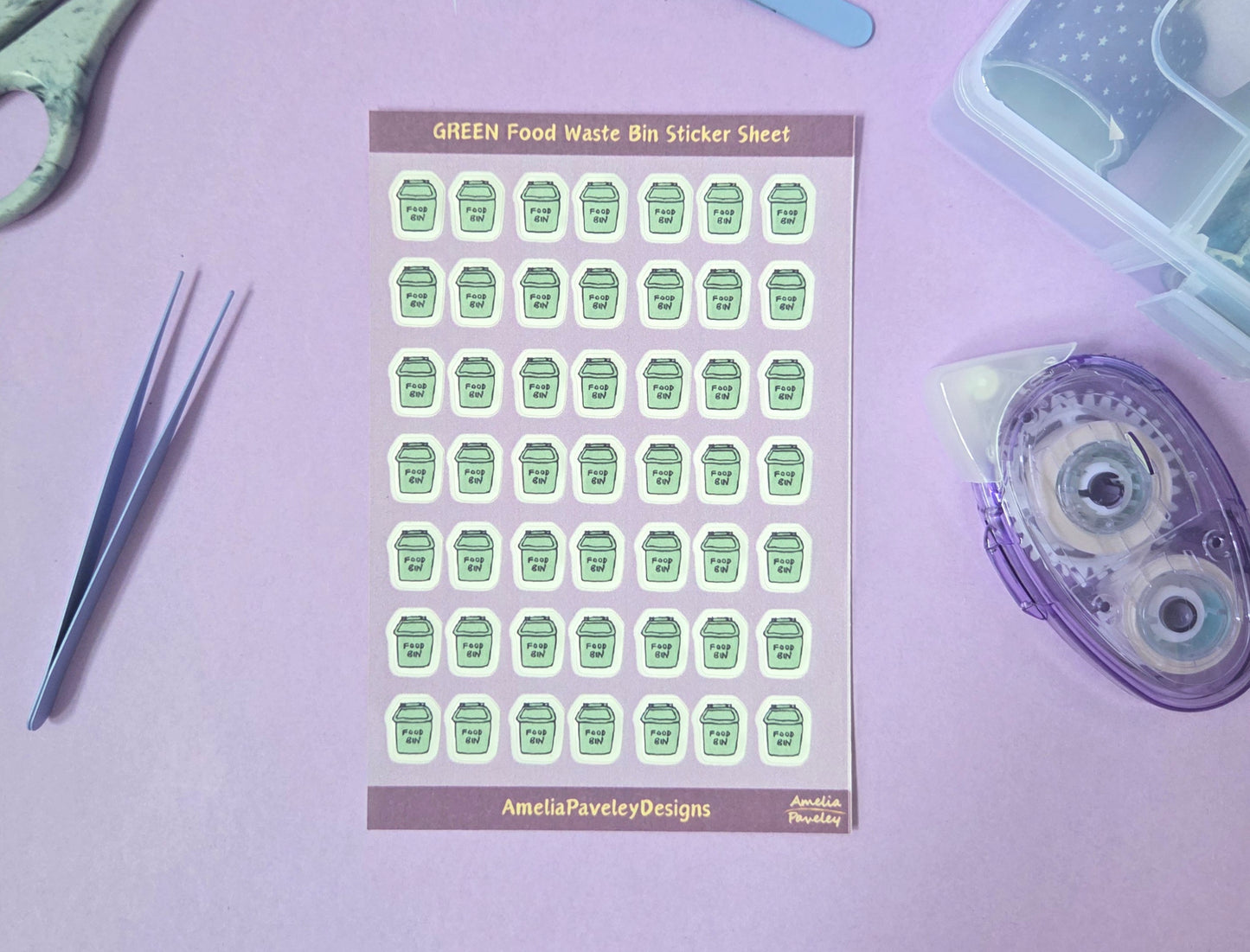 Green Food Waste Bin Planner Stickers – Kitchen Waste Collection Reminder Sheet