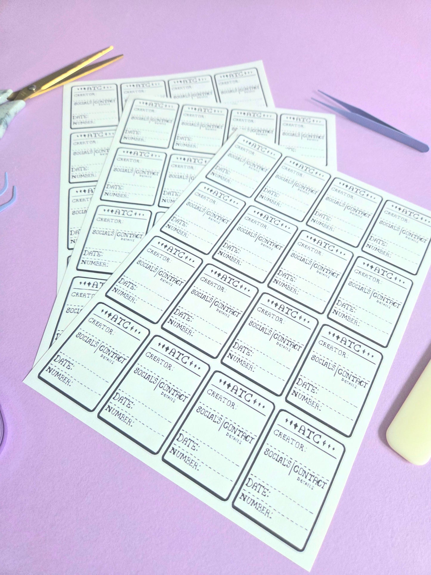 ATC Artist Trading Card Sticker Labels PACK OF 3 (48 Matte Peel & Stick Backing Labels) Junk Journal, Mixed Media & Artist Info Stickers