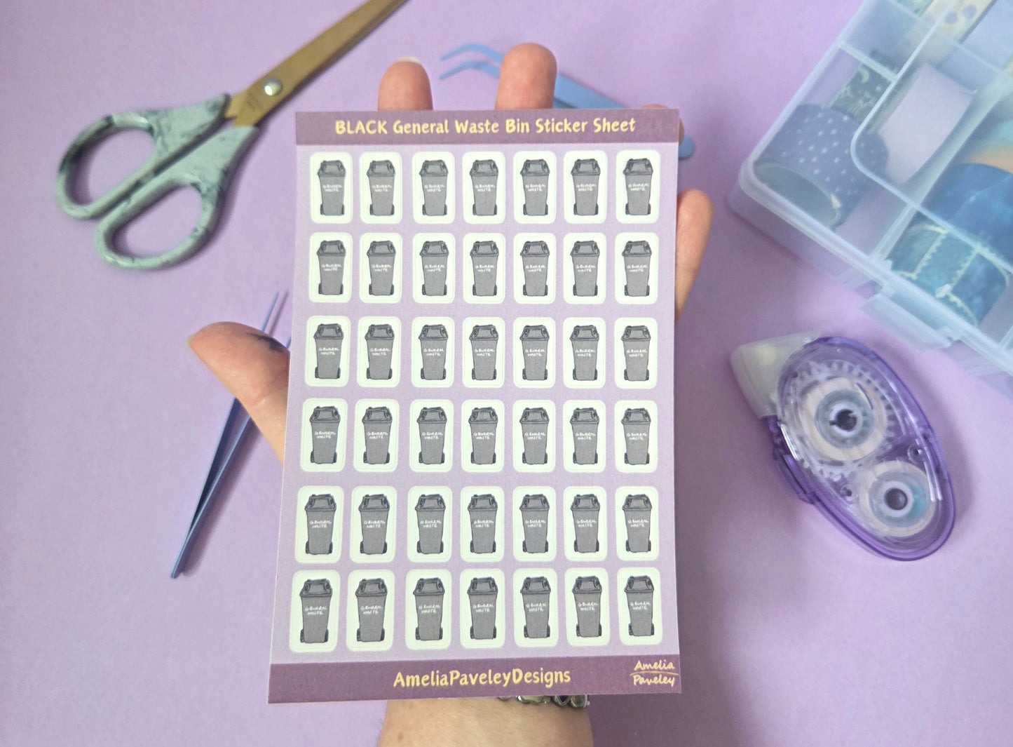 Black General Waste Bin Planner Stickers – Rubbish Collection Reminder Sheet