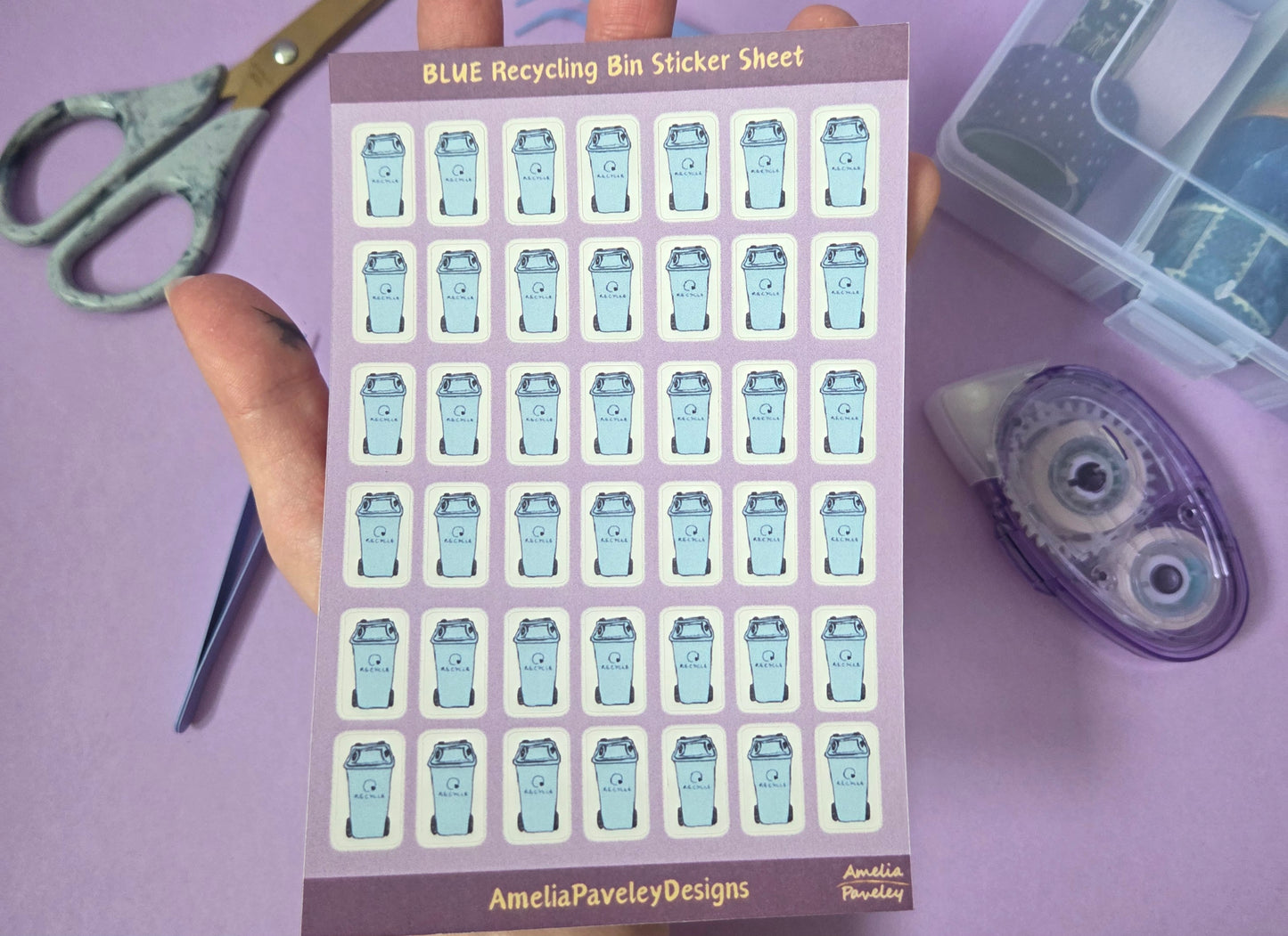 Blue Recycling Bin Planner Stickers – Waste Collection Reminder Sheet