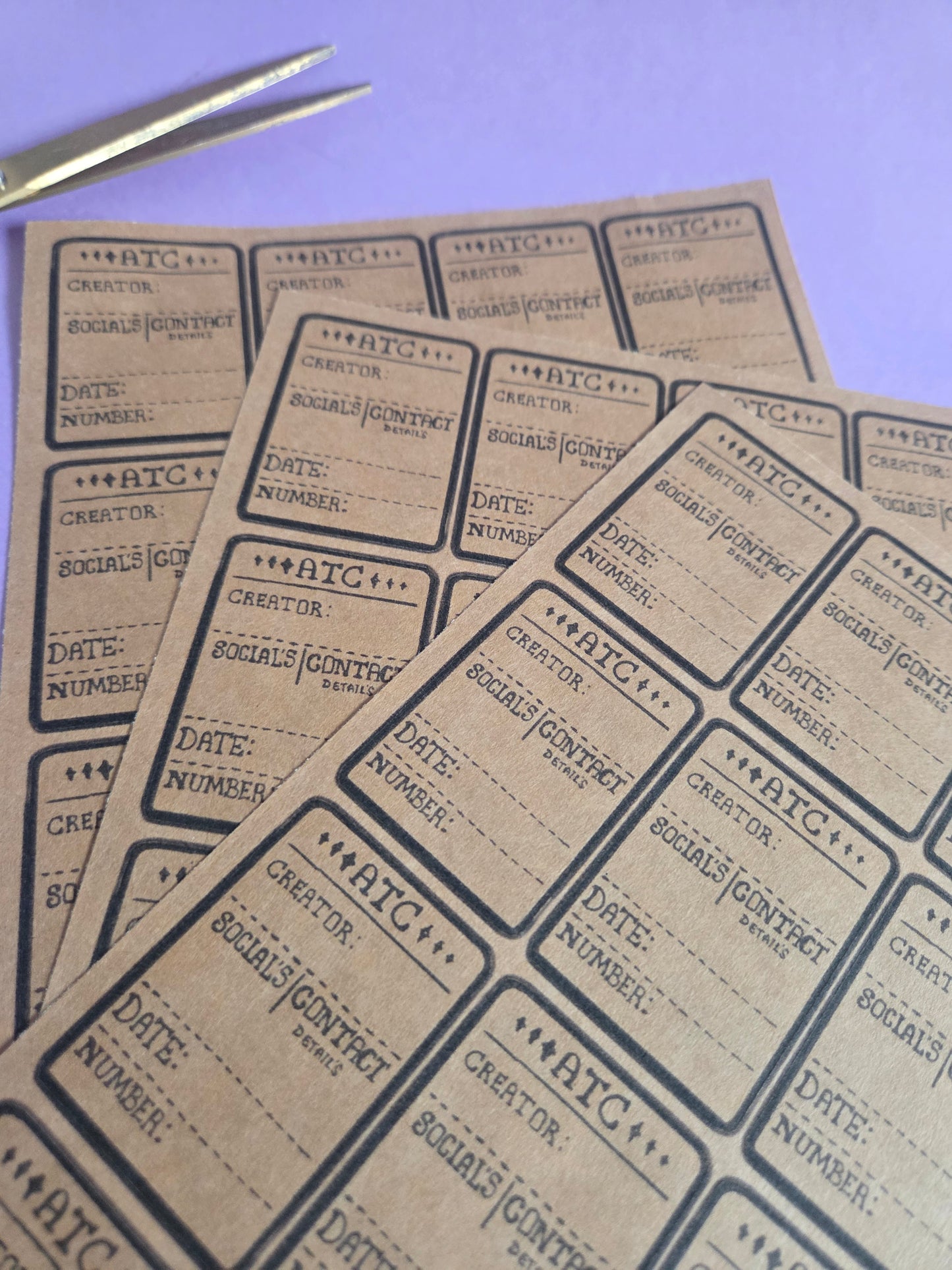 ATC Brown Kraft Artist Trading Card Sticker Labels PACK OF 3 (48 Matte Peel & Stick Backing Labels) Junk Journal, Mixed Media & Artist Info Stickers