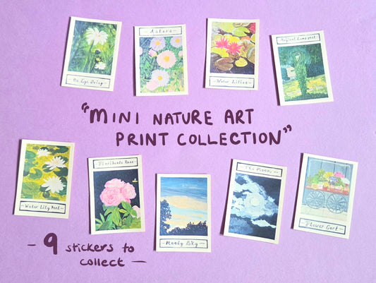Mini Nature Art Sticker Collection – 9 Gouache Paint Designs | Floral & sky themes to collect