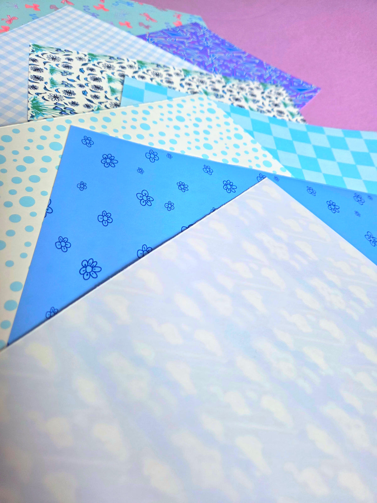 Blue Floral Scrap Paper Pack – A5 Soft Blue Aesthetic Junk Journal & Scrapbooking Papers (Set of 8)