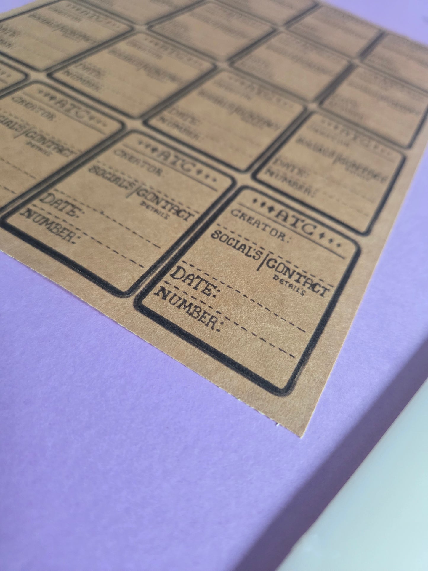 ATC Brown Kraft Artist Trading Card Sticker Sheet (1 STICKER SHEET) | Matte Peel & Stick ATC Backing Labels | Artist Info Stickers for Junk Journals, Scrapbooking & Mixed Media Art