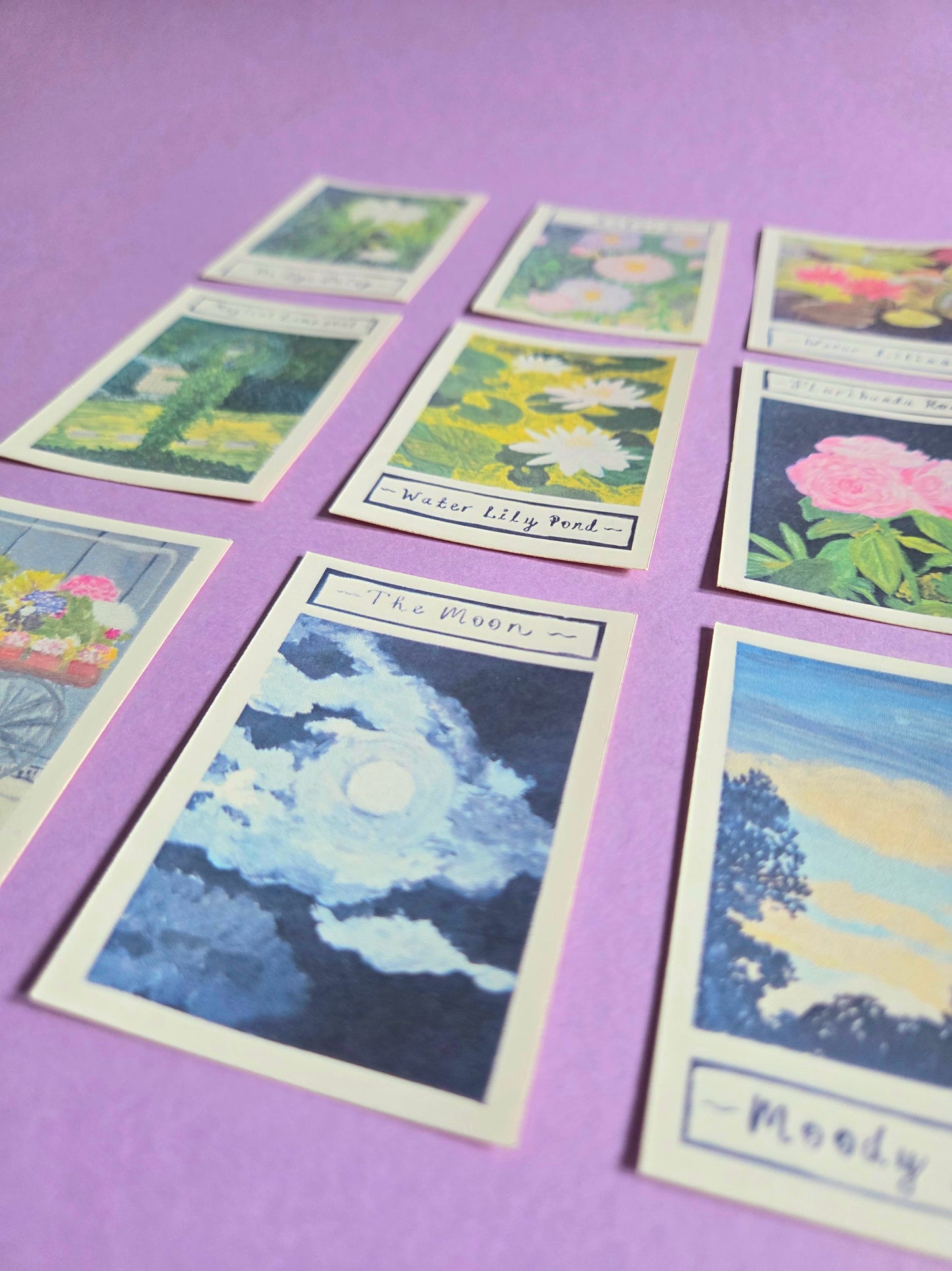 Mini Nature Art Sticker Collection – 9 Gouache Paint Designs | Floral & sky themes to collect