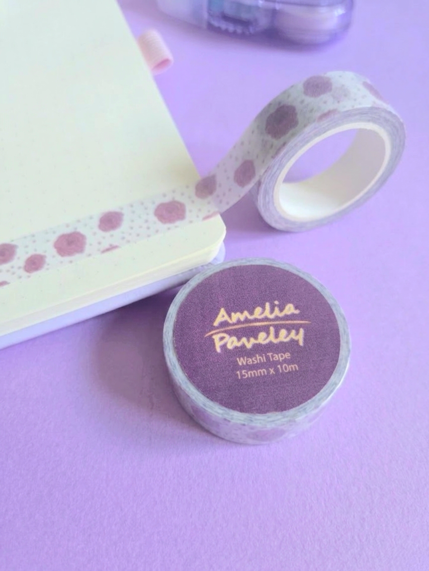 Roses pink white dotty washi tape 15mm x 10m