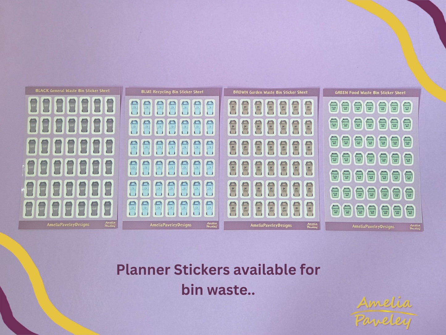 Black General Waste Bin Planner Stickers – Rubbish Collection Reminder Sheet