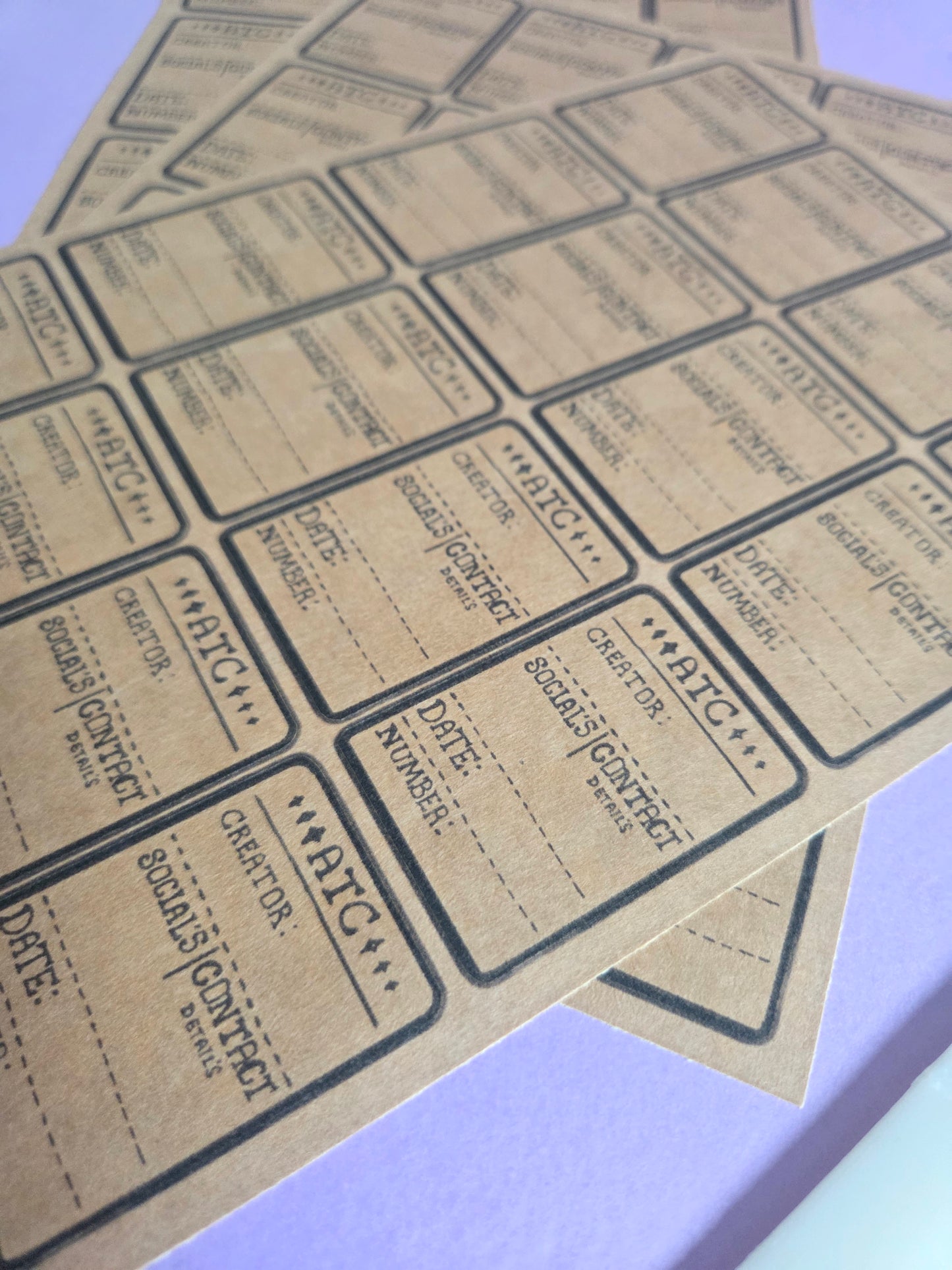 ATC Brown Kraft Artist Trading Card Sticker Labels PACK OF 3 (48 Matte Peel & Stick Backing Labels) Junk Journal, Mixed Media & Artist Info Stickers