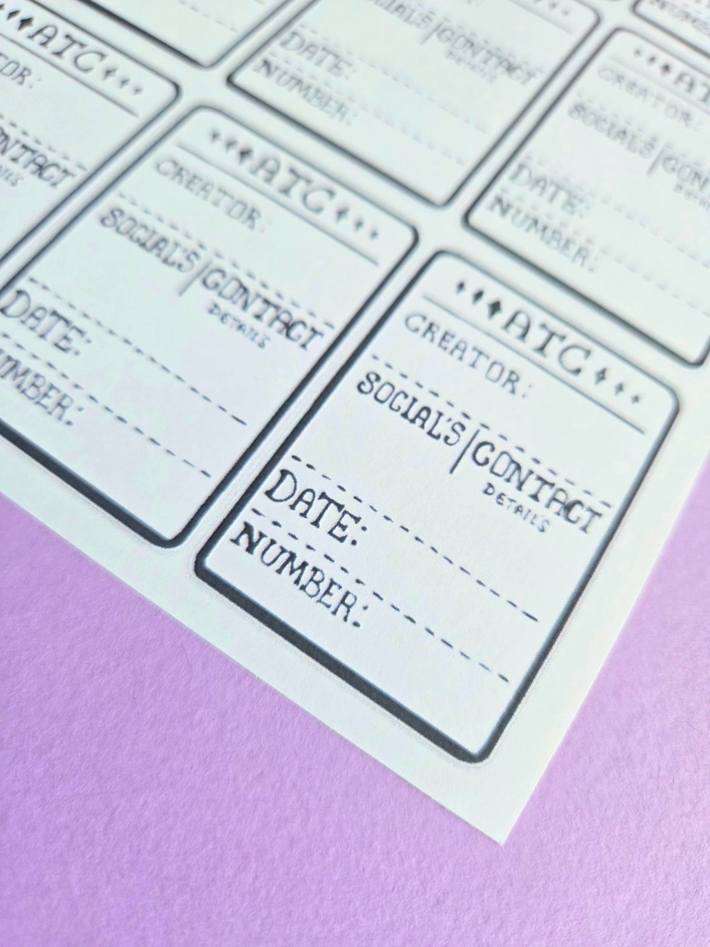 ATC Artist Trading Card Sticker Sheet (1 STICKER SHEET) | Matte Peel & Stick ATC Backing Labels | Artist Info Stickers for Junk Journals, Scrapbooking & Mixed Media Art